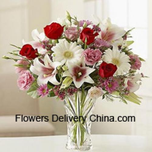 Cute Carnations, Gerberas and Roses in Vase