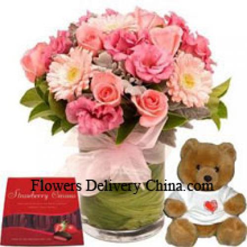 Assortiment Schattige Bloemen met Knuffel en Chocolade