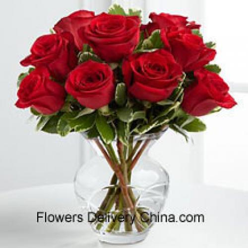 10 Carini Rose Rosse in Vaso