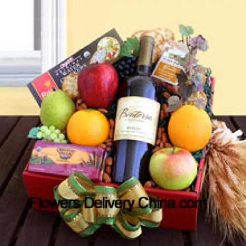 Panier-cadeau assorti avec du vin